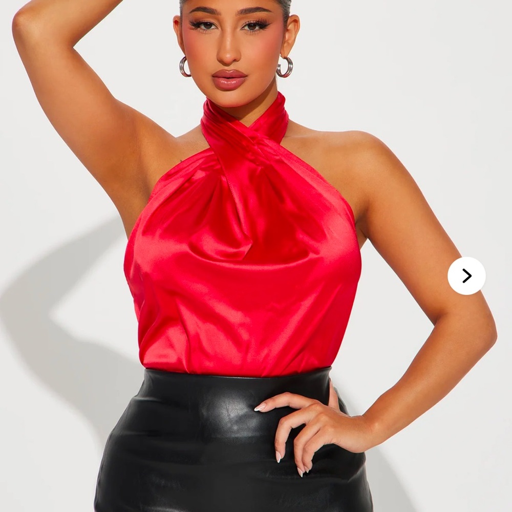 Red satin halter top